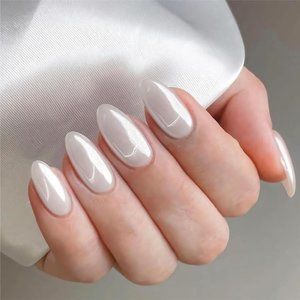 Translucent Pearl White Chrome Press on Nails